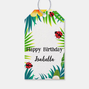 Cute Polka dot Ladybug Summer Flower palm Birthday Gift Tags
