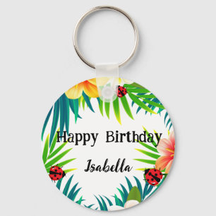 Cute Polka dot Ladybug Summer Flower palm Birthday Keychain