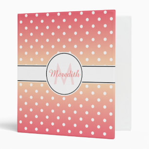 Cute Polka Dot Pattern Pink Ombre Monogram Binder