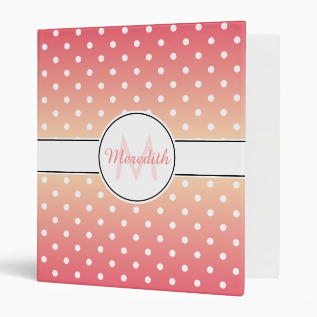 Cute Polka Dot Pattern Pink Ombre Monogram Binder (Front/Inside)
