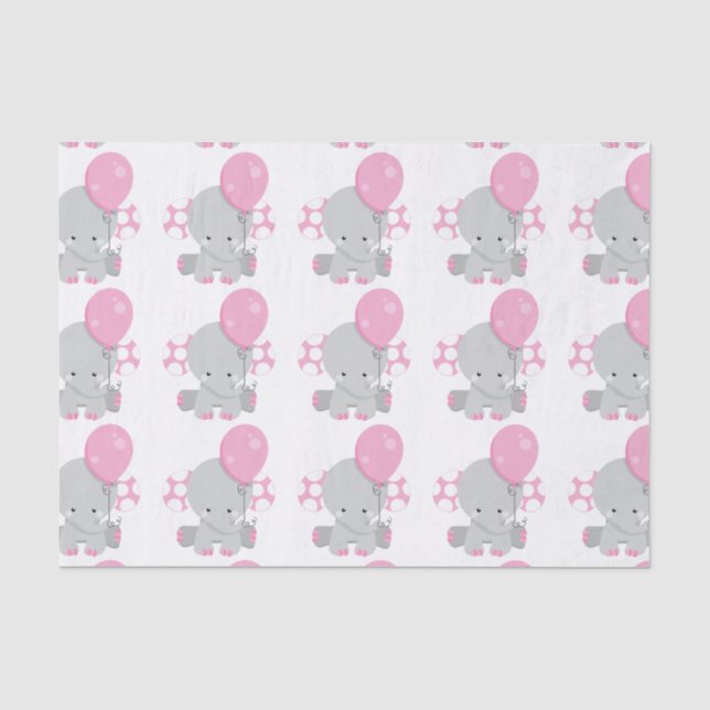 Cute Polka Dot Pink Elephant Girl Baby Tissue Paper (Front)