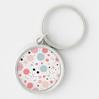 Cute polka dot spotty pattern white keychain