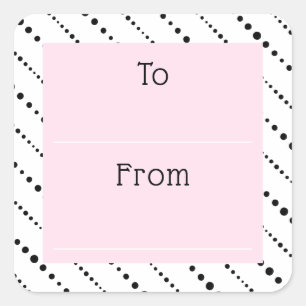 Cute polka dot stripes black white pink to from square sticker
