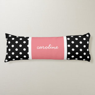 Cute Polka Dots, Black/White & Rose, Add your name Body Pillow