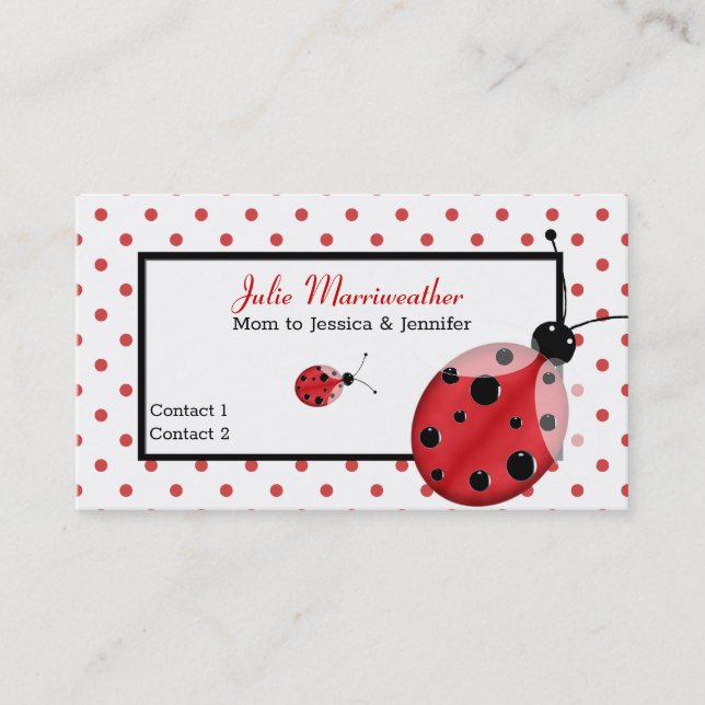 Cute Polka Dots & Ladybug Mommy Calling Card (Front)