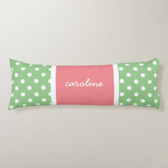 Cute Polka Dots, Lime & Rose, Add your name Body Pillow (Front)