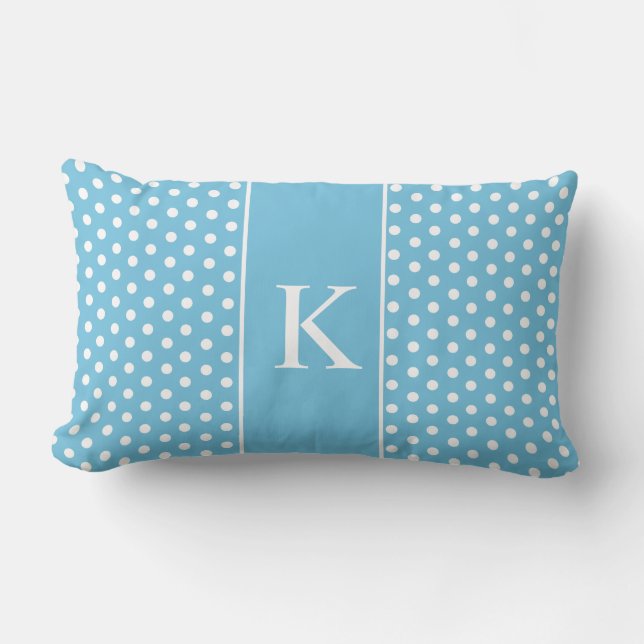 Cute Polka Dots Monogram | Aqua Blue Lumbar Pillow (Front)