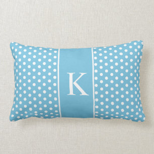 Cute Polka Dots Monogram   Aqua Blue Lumbar Pillow