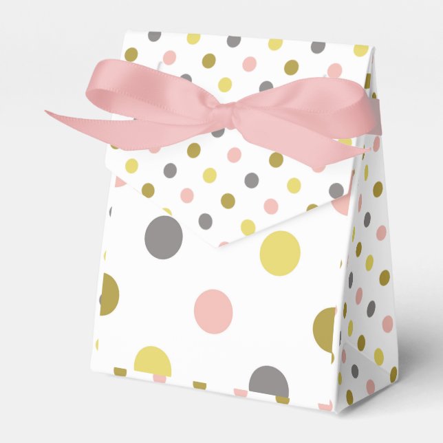 Cute Polka Dots Mustard Yellow Pink Grey White Favor Box (Front Side)