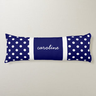 Cute Polka Dots, Navy & White, Add your name Body Pillow