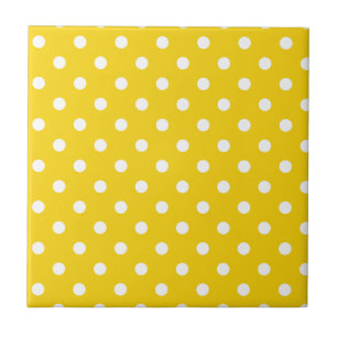 Cute polka dots pattern in Bright yellow and white Tile