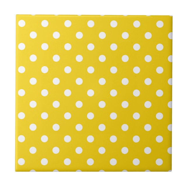 Cute polka dots pattern in Bright yellow and white Tile (Front)