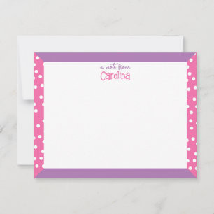 Cute Polka Dots Pink Purple Frame Girly Stationery Card