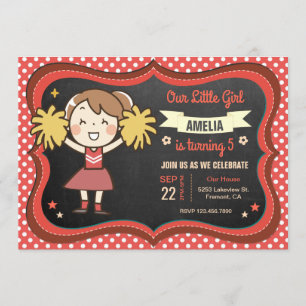 Cute Pom-pom girl Fille Anniversaire Invitation