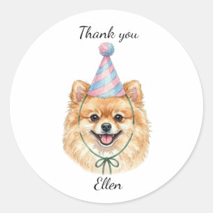 Cute Pomeranian Custom Birthday Party Favor Classic Round Sticker