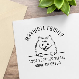 Cute Pomeranian Dog Arched Name Family Address Rubber Stamp