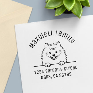 Cute Pomeranian Dog Arched Name Family Address Self-inking Stamp