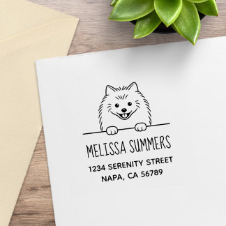 Cute Pomeranian Dog Custom Address Rubber Stamp