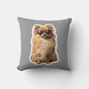 Cute Pomeranian Dog Funny Animals with Sunglasses Throw Pillow
