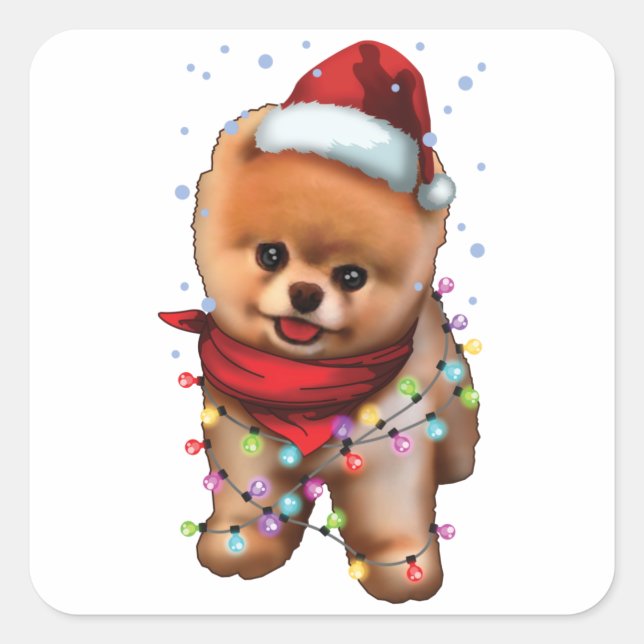 Cute Pomeranian Dog Lover Funny Xmas Holiday Gift Square Sticker (Front)