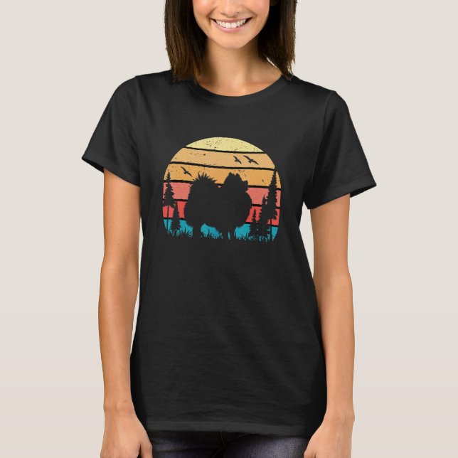 Cute Pomeranian Dog Puppy Retro Sunset T-Shirt (Front)
