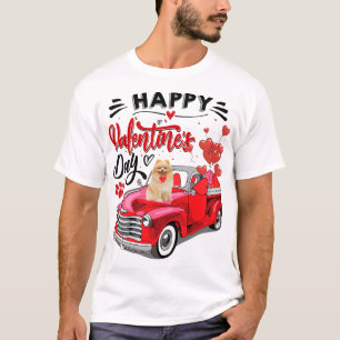 Cute Pomeranian Dog Red Truck Happy Valentine's Da T-Shirt
