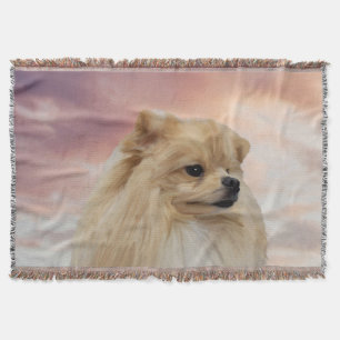 Cute Pomeranian Dog Watercolor Oil Painting Throw Blanket