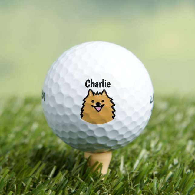 Cute Pomeranian Dog with Custom Name Golf Balls (Insitu Tee)