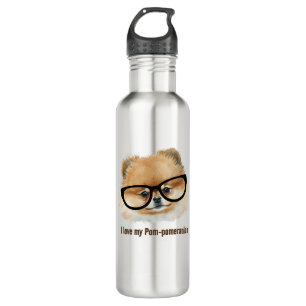 Cute  pomeranian dog with eye glasses 710 ml water bottle