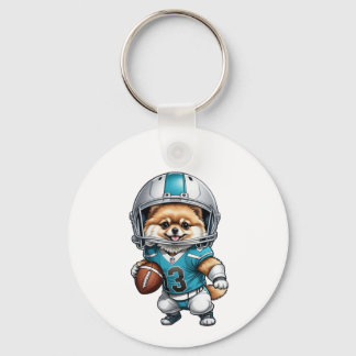 Cute Pomeranian Football Uniform Metal Keychain 2"