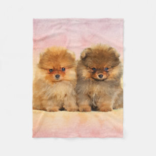 Cute Pomeranian German Spitz Puppies Fleece Blanket