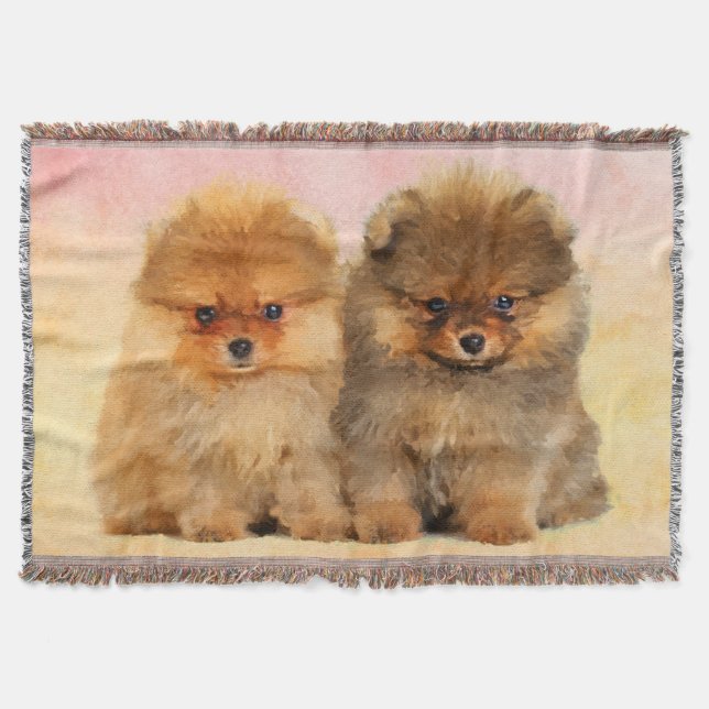 Cute Pomeranian German Spitz  Puppies Throw Blanket (Front)