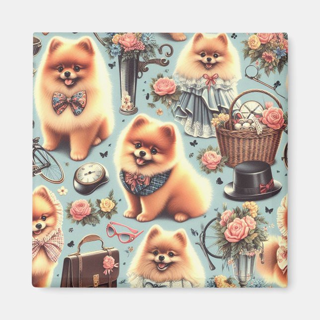 Cute Pomeranian Illustration Magnet (Front)
