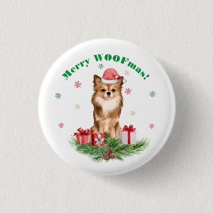 Cute Pomeranian in Santa Hat - Merry WOOFmas!  1 Inch Round Button