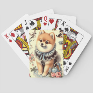 Cute Pomeranian Painting Playing Cards