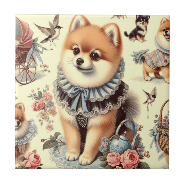Cute Pomeranian Painting Tile (Front)