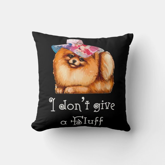 Cute Pomeranian Pom I don't give a Fluff Throw Pillow (Front)