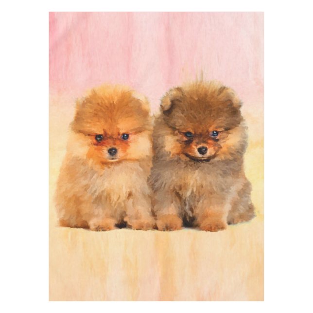 Cute Pomeranian Puppies Art Print Tablecloth (Front)