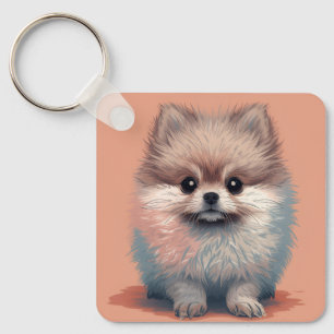 Cute Pomeranian Puppy Square Keychain