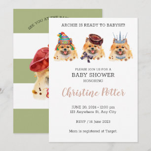 Cute Pomeranian Puppy Theme Baby Shower Invitation