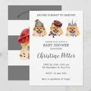 Cute Pomeranian Puppy Theme Baby Shower Invitation