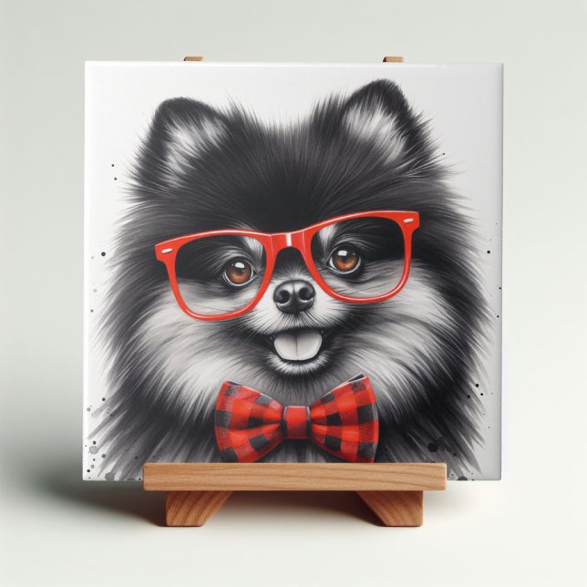 Cute Pomeranian Red Nerd Glasses Tile (Creator Uploaded)