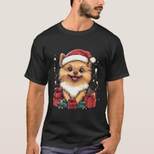 Cute Pomeranian Santa Hat Funny Christmas Pom Xmas T-Shirt