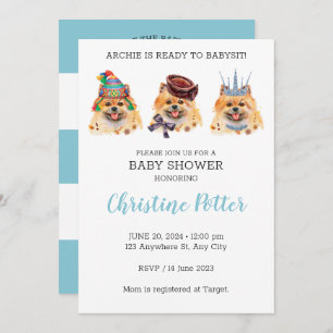Cute Pomeranian thème Baby shower Invitation