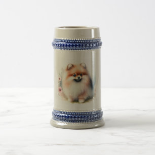 Cute Pomeranian watercolor illustration Beer Stein