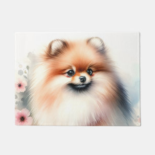Cute Pomeranian watercolor illustration Doormat