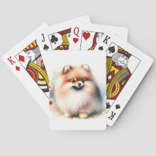 Cute Pomeranian watercolor illustration Playing Cards