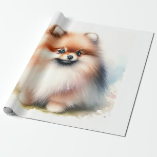 Cute Pomeranian watercolor illustration Wrapping Paper