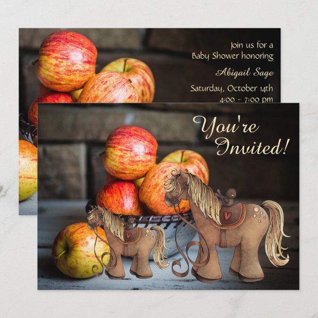 Cute Ponies and Apples Fall Horse Baby Shower Invitation (Front/Back)