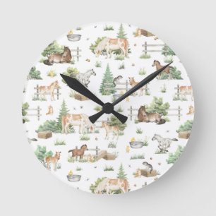Cute ponies round clock